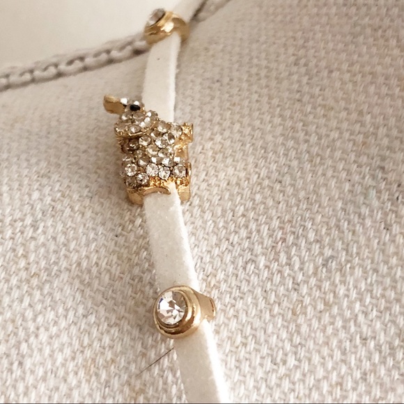 MARLYN SCHIFF White Leather Cord Choker Necklace with Elephant Jeweled Charms - Picture 5 of 10